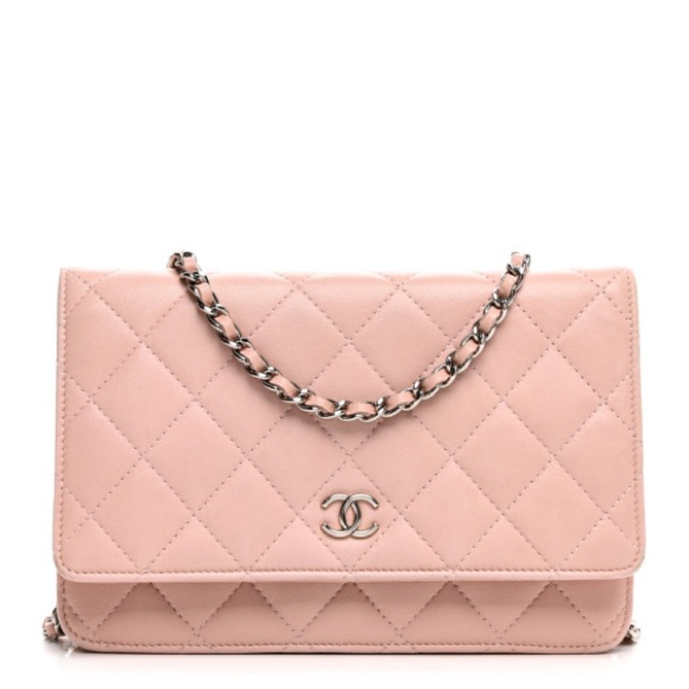 Chanel Lambskin Quilted Wallet On Chain WOC Pink